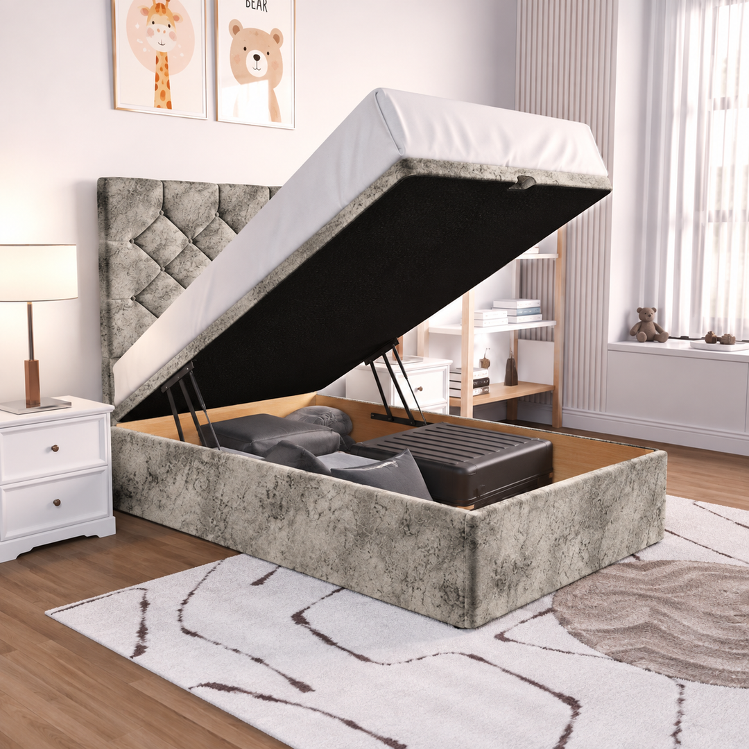 Seville Kids Liverpool Ottoman Divan Bed - Cream Plush