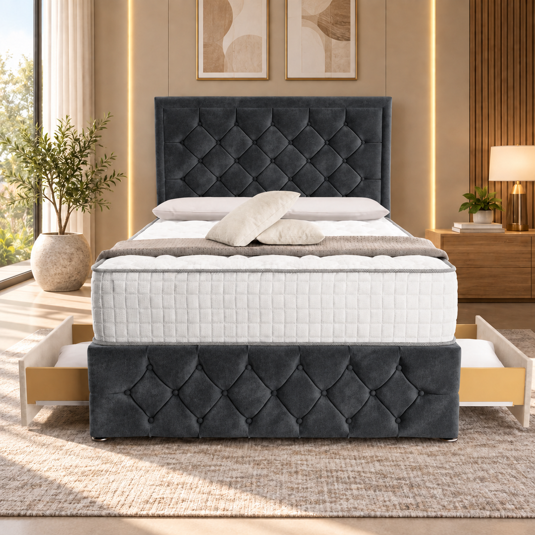 Barcelona Divan Bed - Cream Plush Velvet