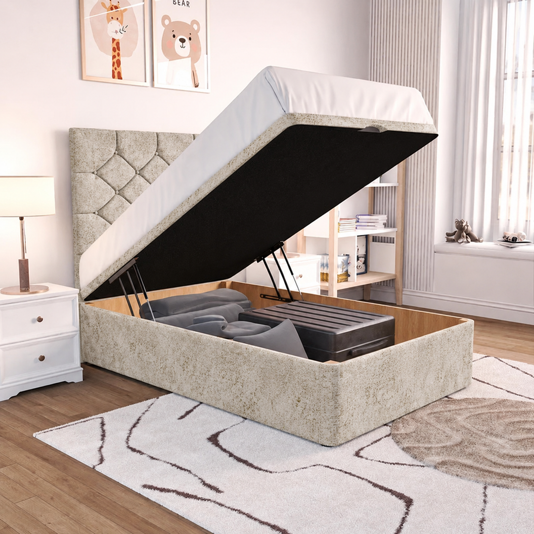 Seville Kids Liverpool Ottoman Divan Bed - Cream Plush