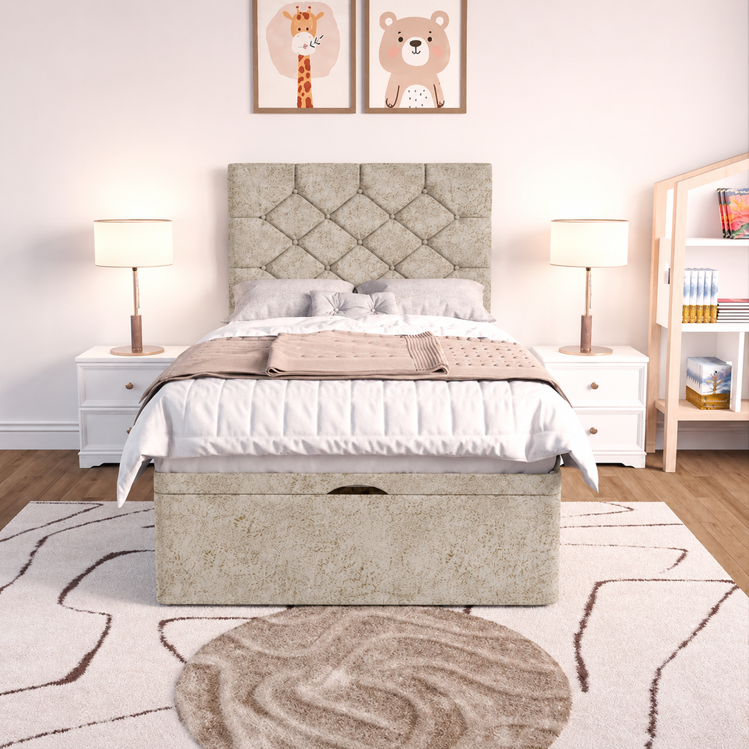 Seville Kids Liverpool Ottoman Divan Bed - Cream Plush