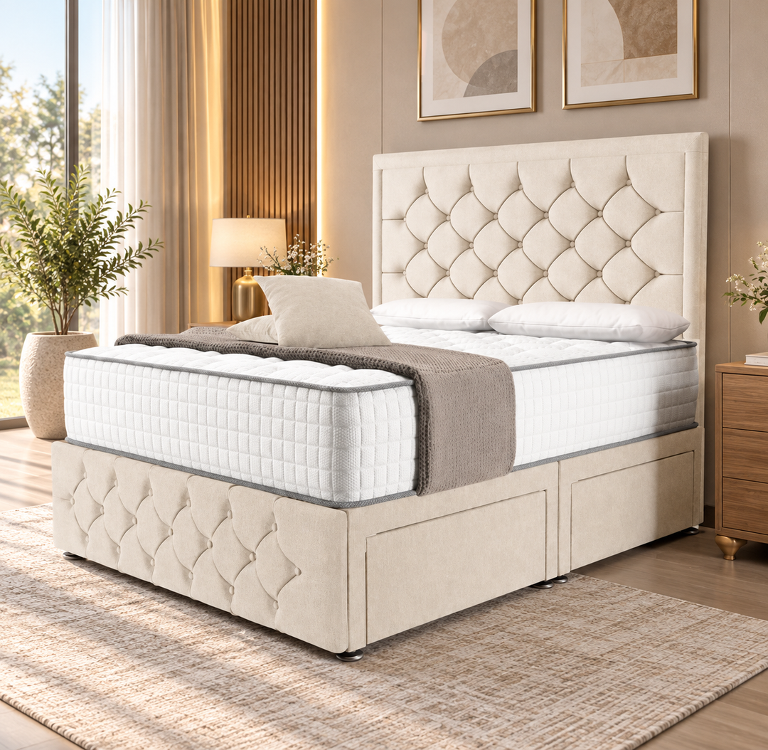Barcelona Divan Bed - Cream Plush Velvet