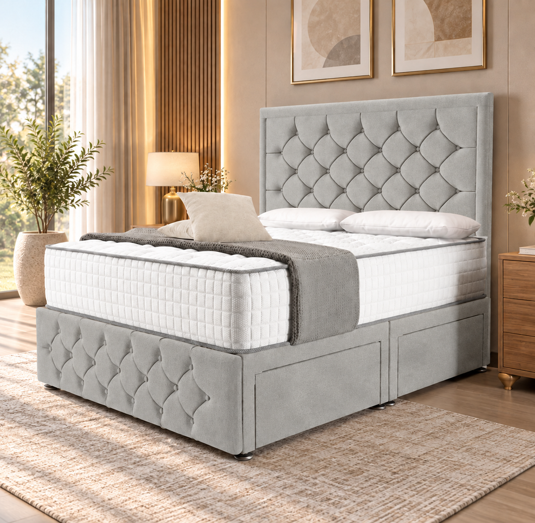 Barcelona Divan Bed - Cream Plush Velvet