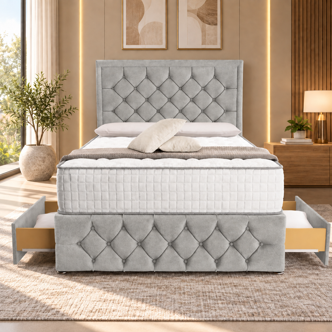 Barcelona Divan Bed - Cream Plush Velvet