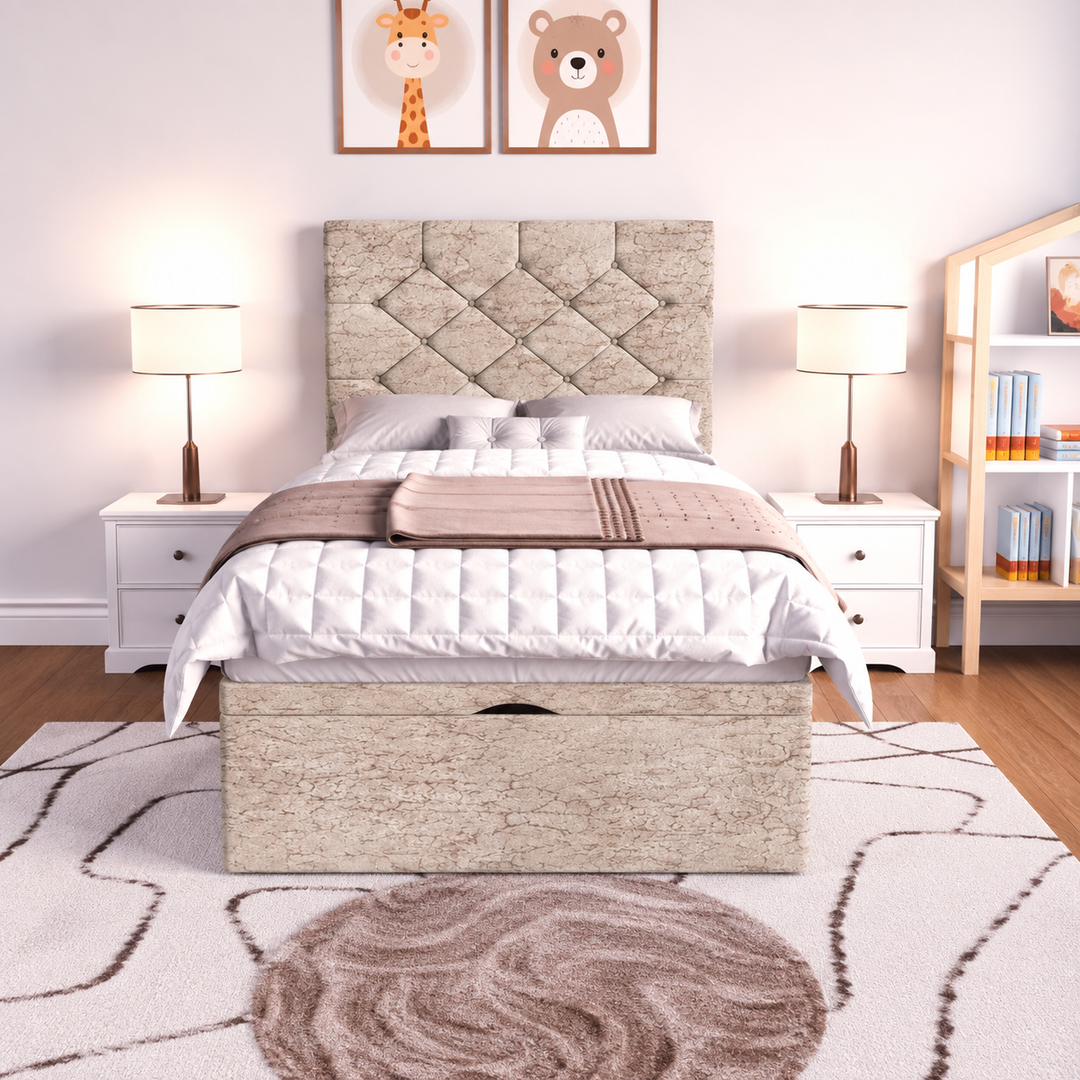 Seville Kids Liverpool Ottoman Divan Bed - Cream Plush
