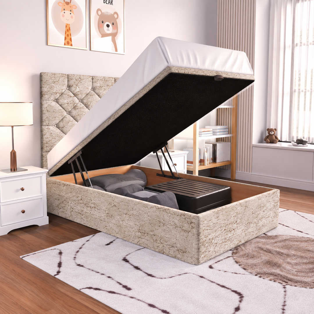 Seville Kids Liverpool Ottoman Divan Bed - Cream Plush