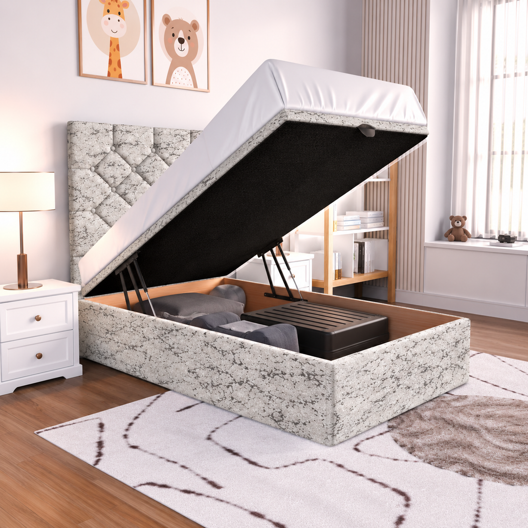 Seville Kids Liverpool Ottoman Divan Bed - Cream Plush