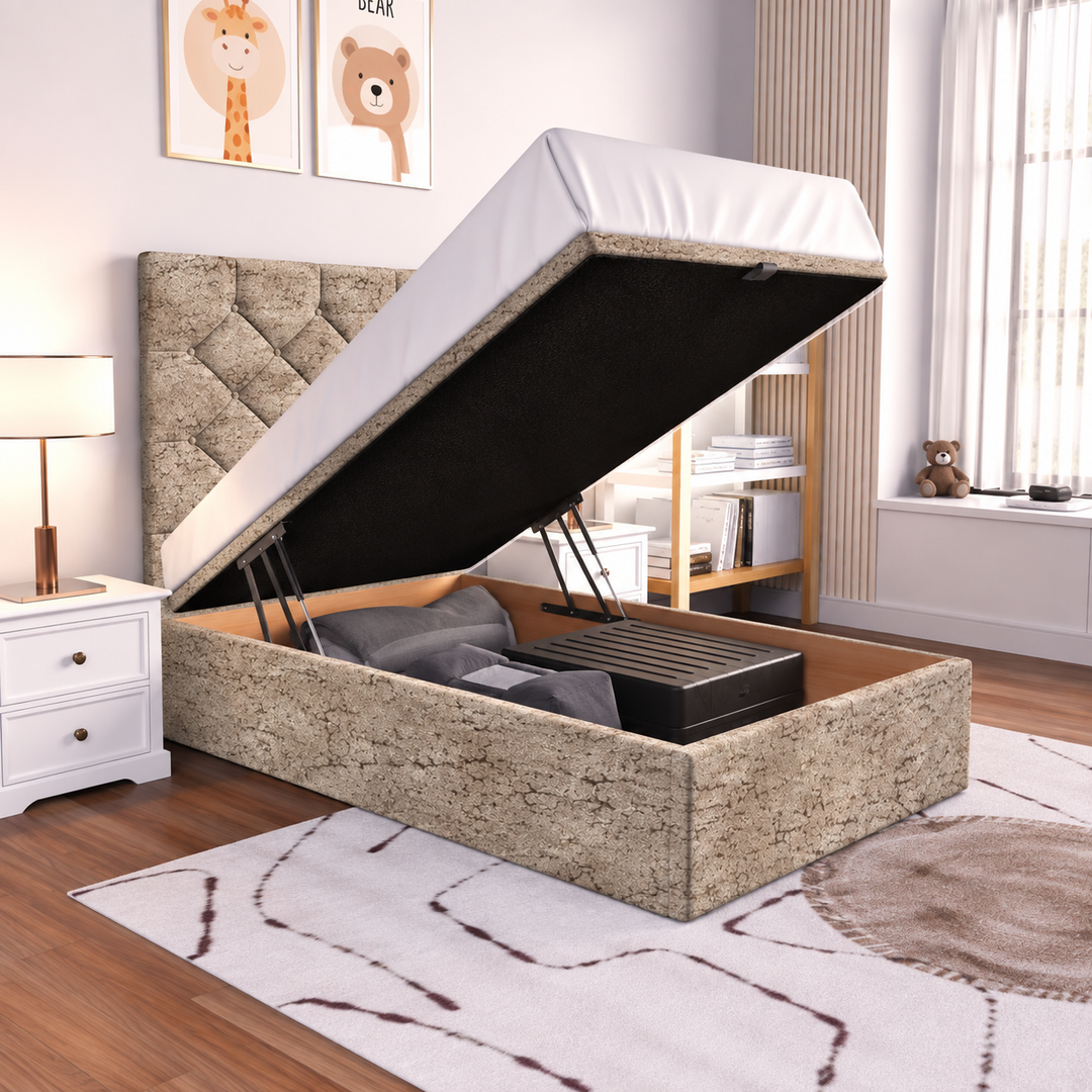 Seville Kids Liverpool Ottoman Divan Bed - Cream Plush