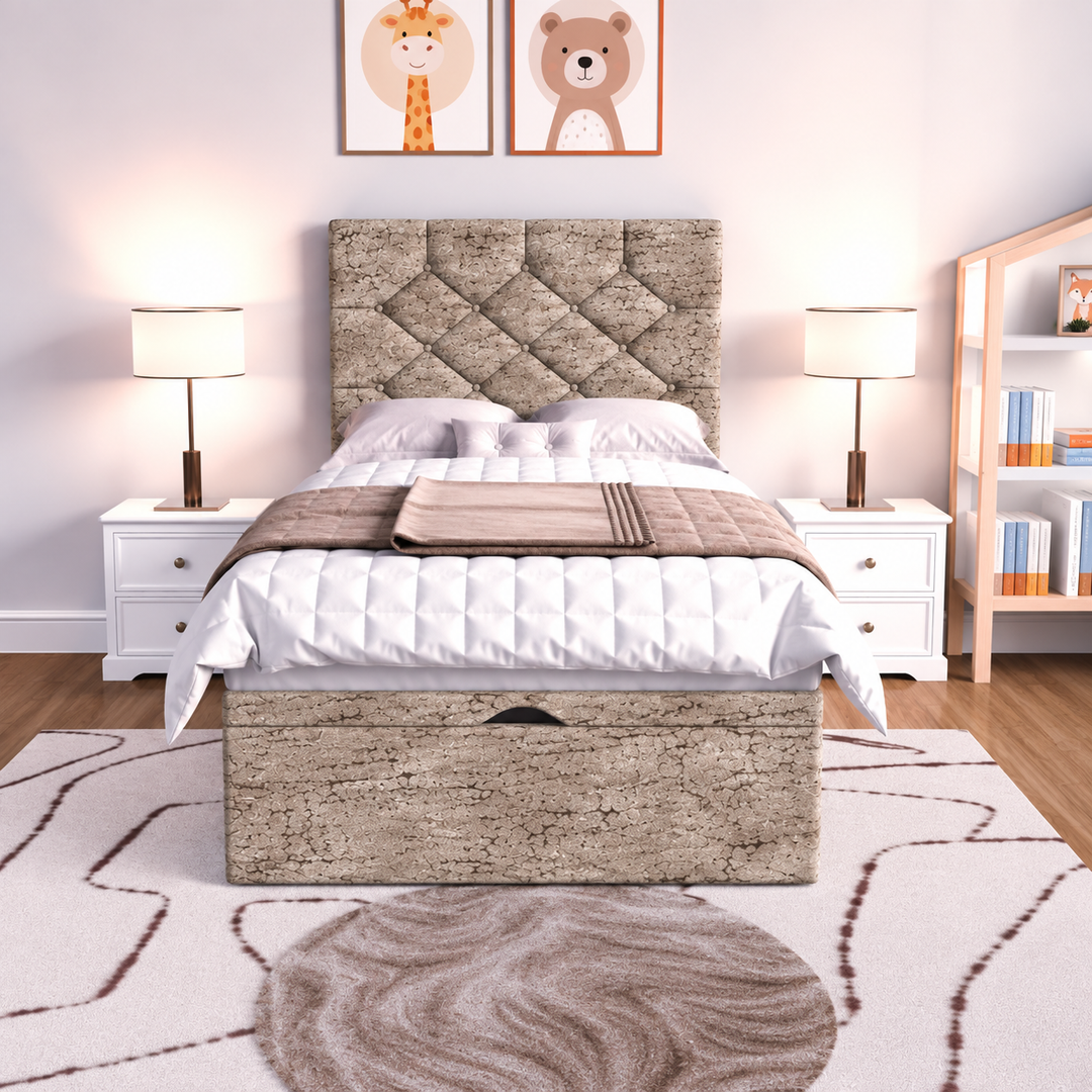 Seville Kids Liverpool Ottoman Divan Bed - Cream Plush