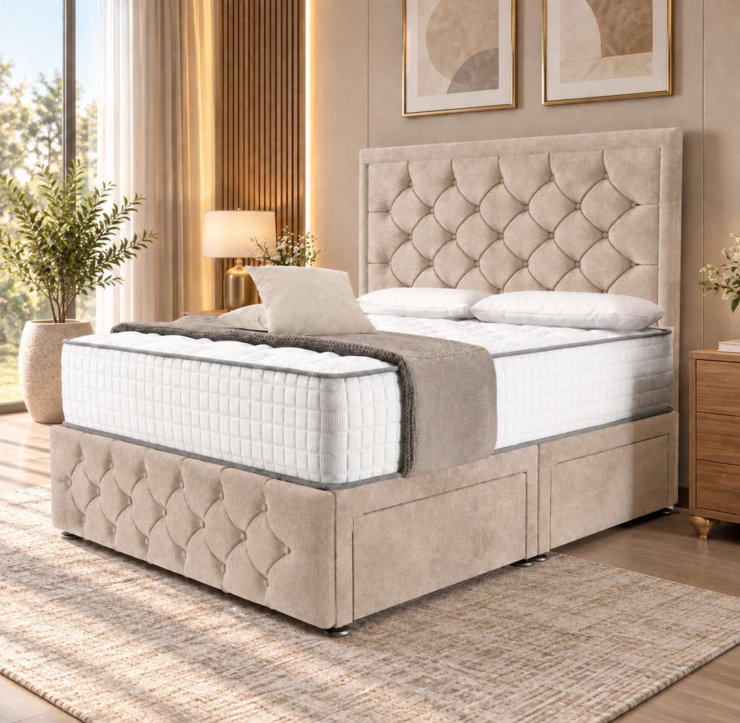Barcelona Divan Bed - Cream Plush Velvet