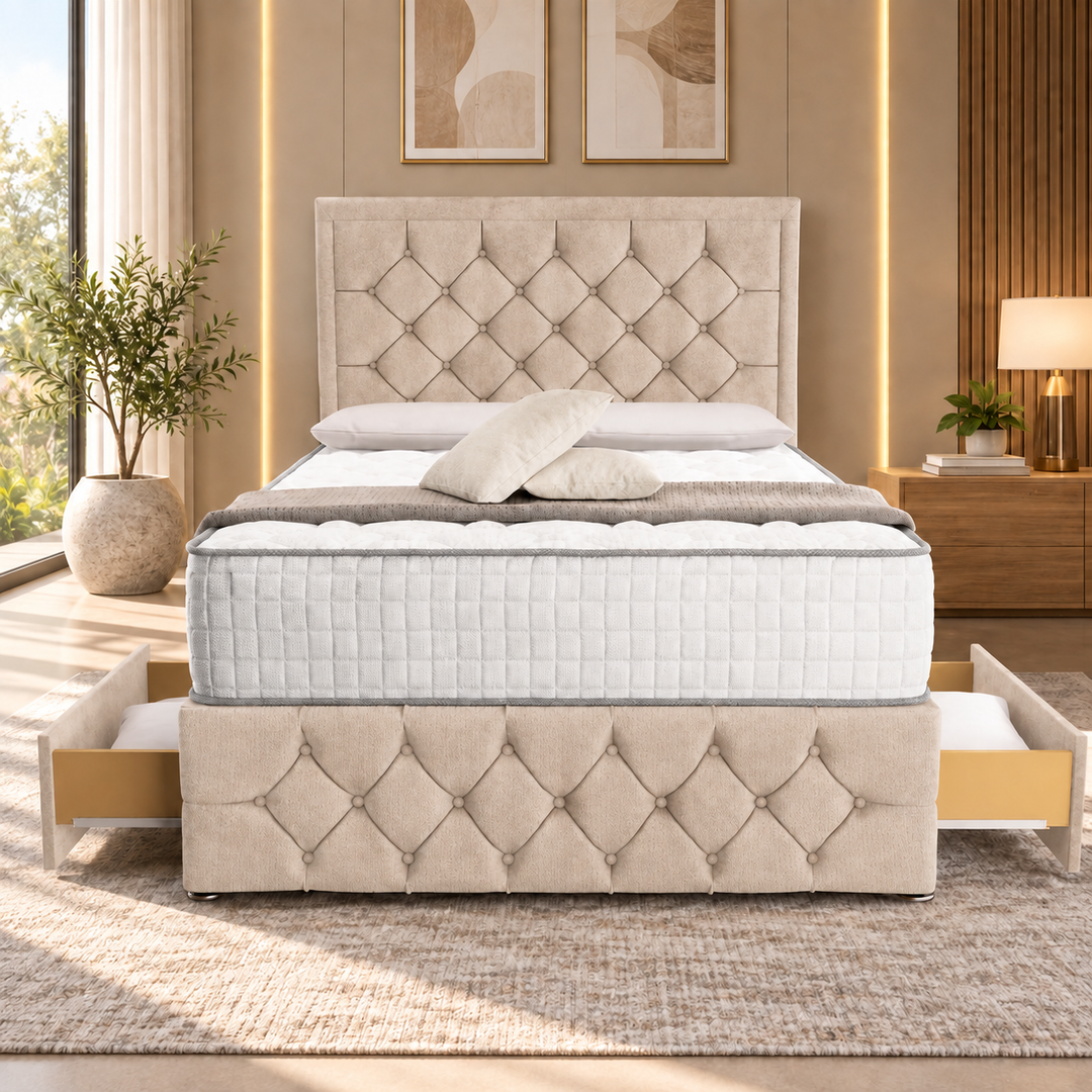 Barcelona Divan Bed - Cream Plush Velvet