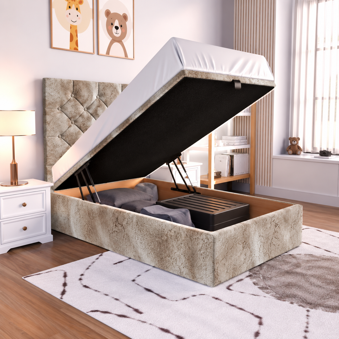 Seville Kids Liverpool Ottoman Divan Bed - Cream Plush