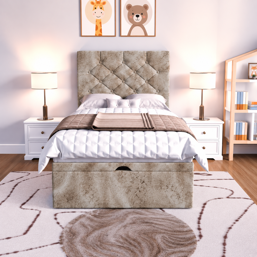 Seville Kids Liverpool Ottoman Divan Bed - Cream Plush