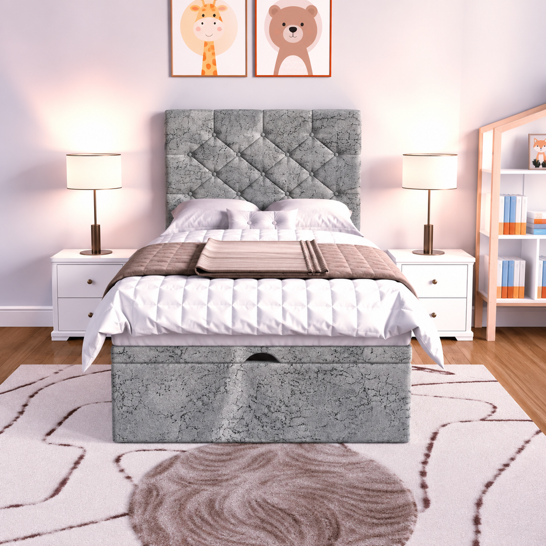 Seville Kids Liverpool Ottoman Divan Bed - Cream Plush