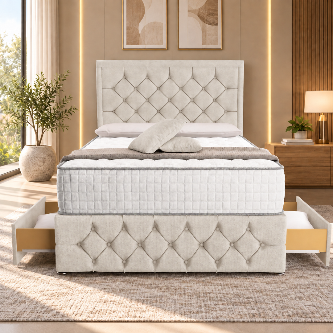 Barcelona Divan Bed - Cream Plush Velvet