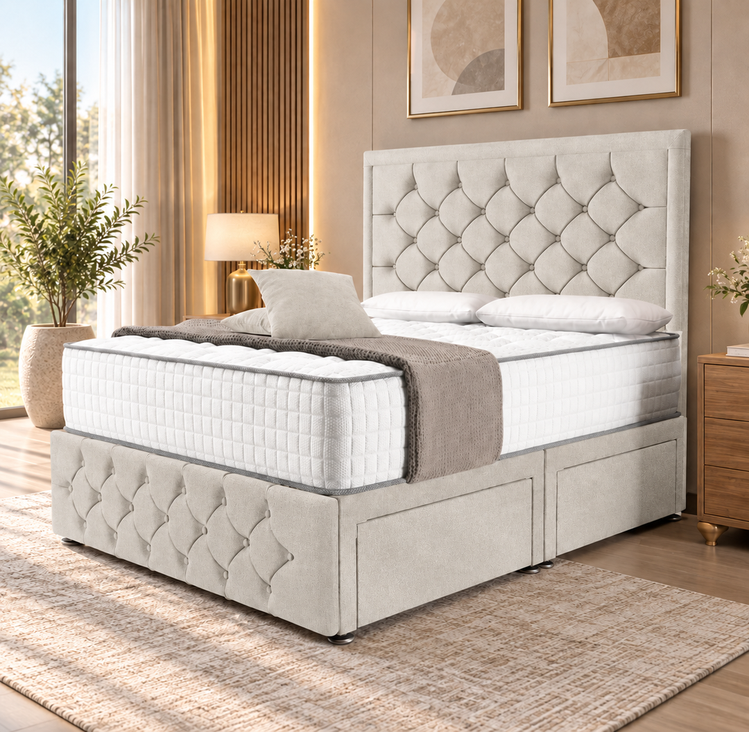 Barcelona Divan Bed - Cream Plush Velvet