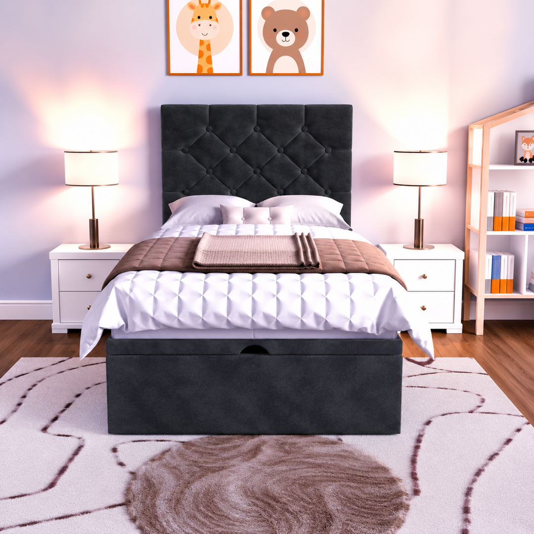 Seville Kids Liverpool Ottoman Divan Bed - Cream Plush