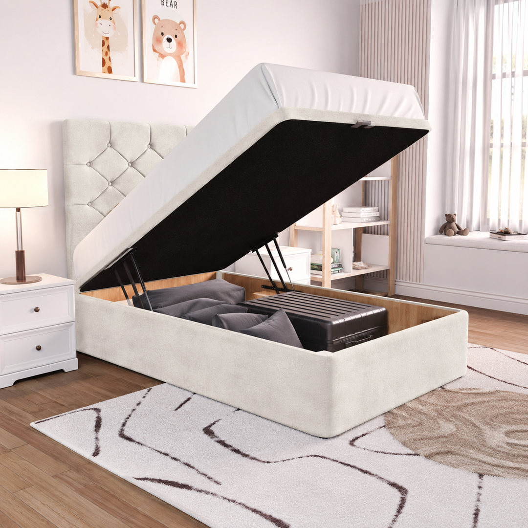 Seville Kids Liverpool Ottoman Divan Bed - Cream Plush