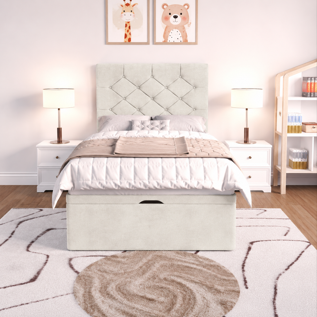 Seville Kids Liverpool Ottoman Divan Bed - Cream Plush