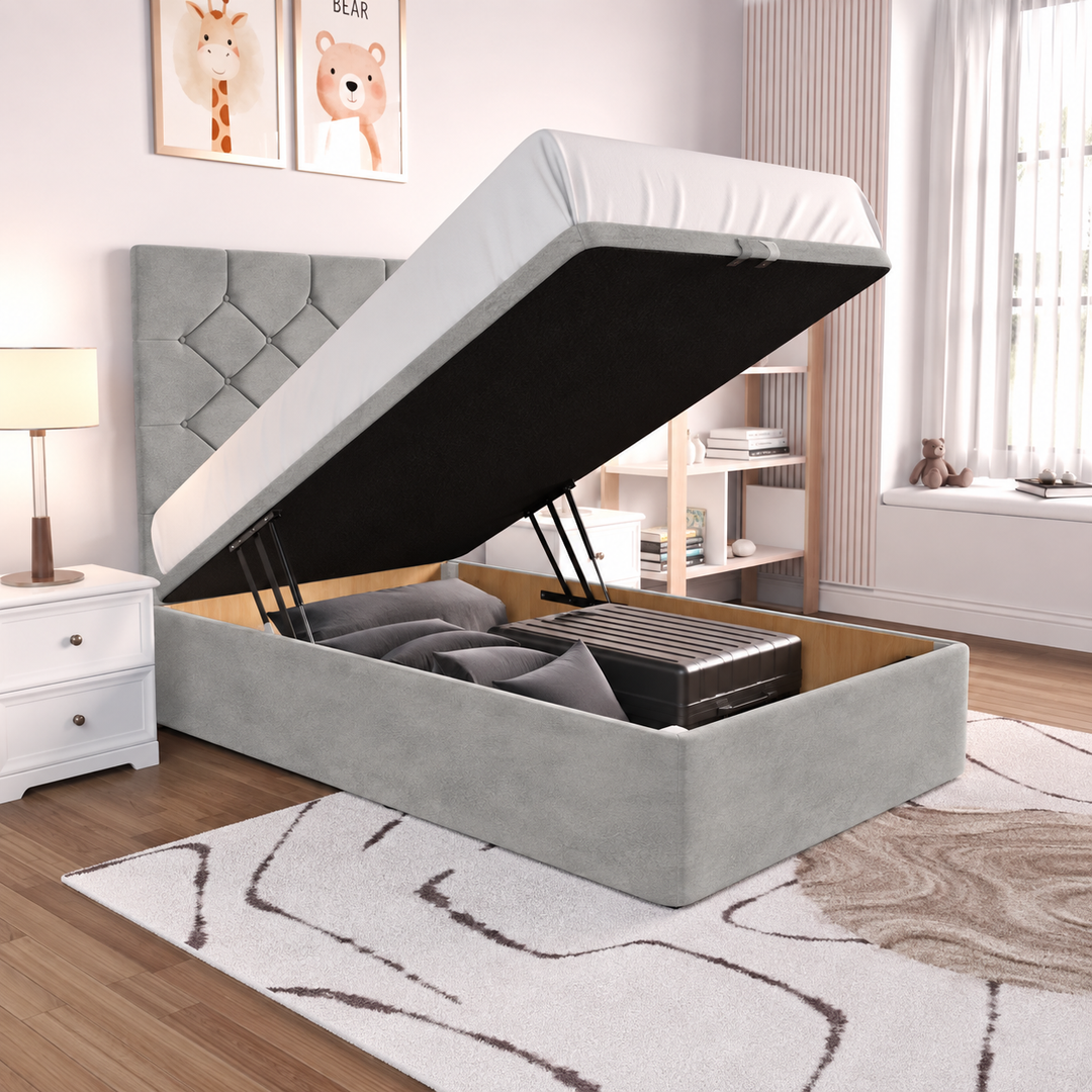Seville Kids Liverpool Ottoman Divan Bed - Cream Plush