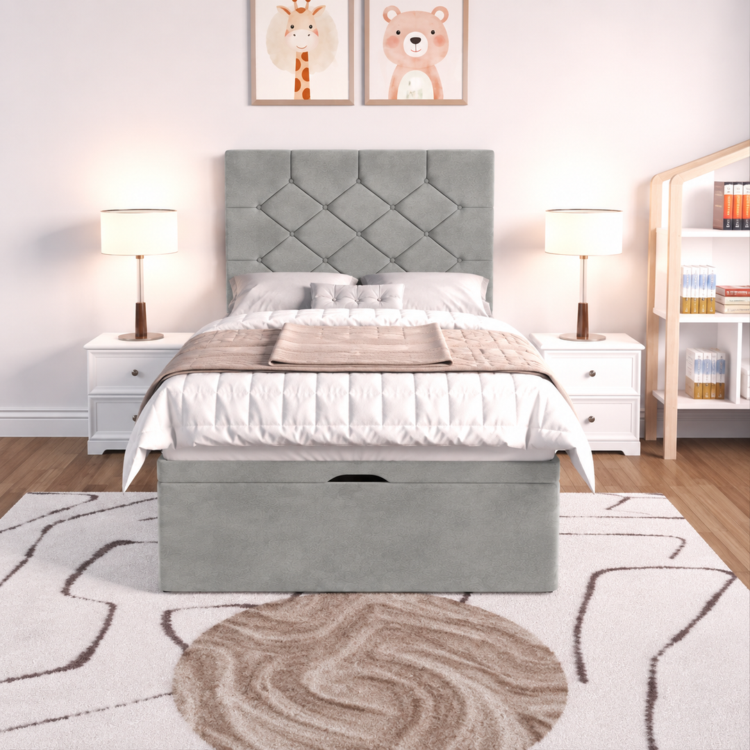 Seville Kids Liverpool Ottoman Divan Bed - Cream Plush