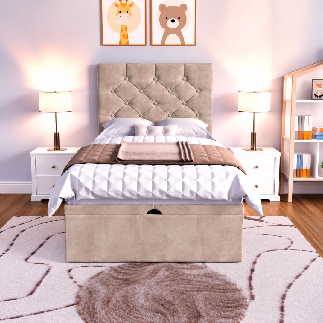 Seville Kids Liverpool Ottoman Divan Bed - Cream Plush