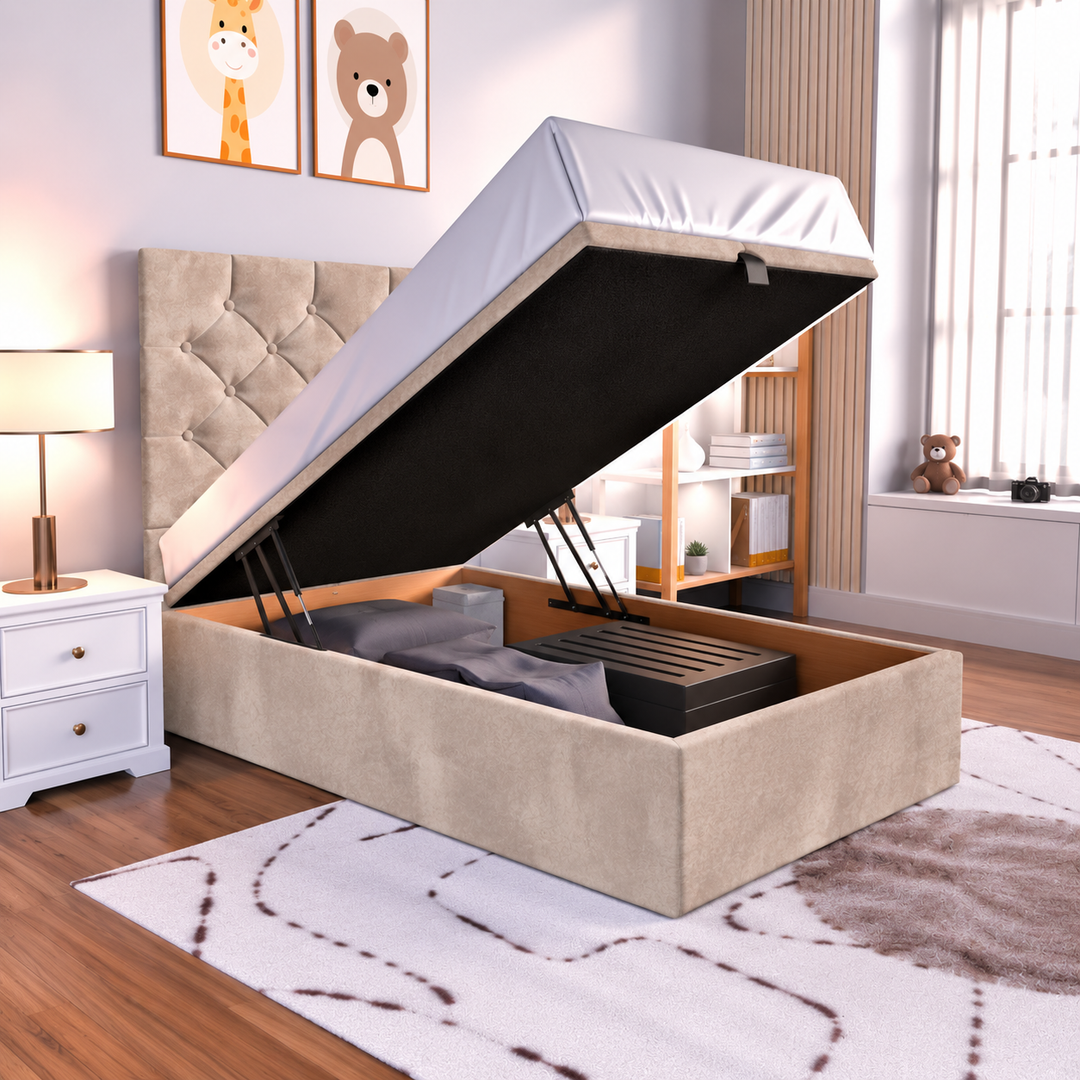 Seville Kids Liverpool Ottoman Divan Bed - Cream Plush