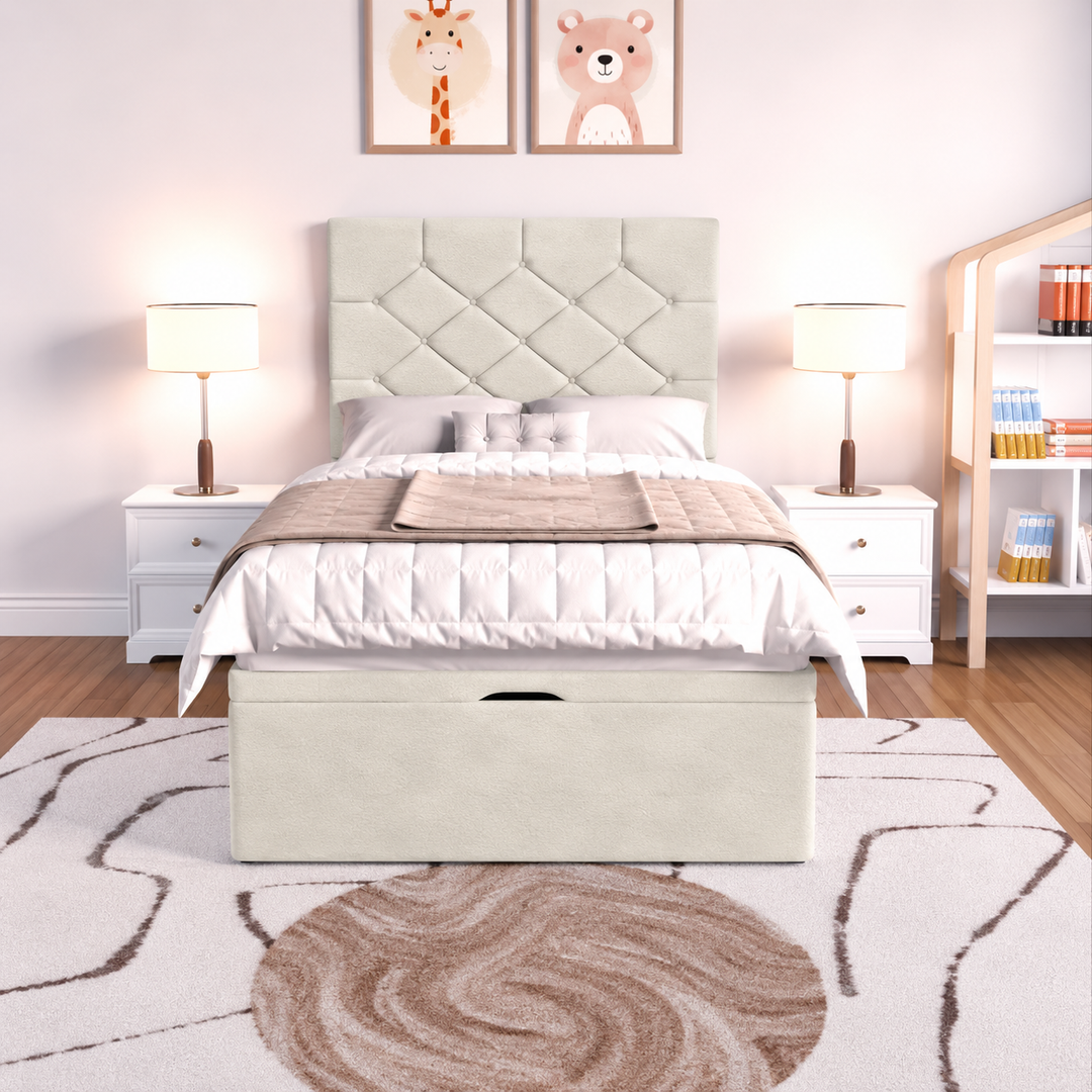 Seville Kids Liverpool Ottoman Divan Bed - Cream Plush