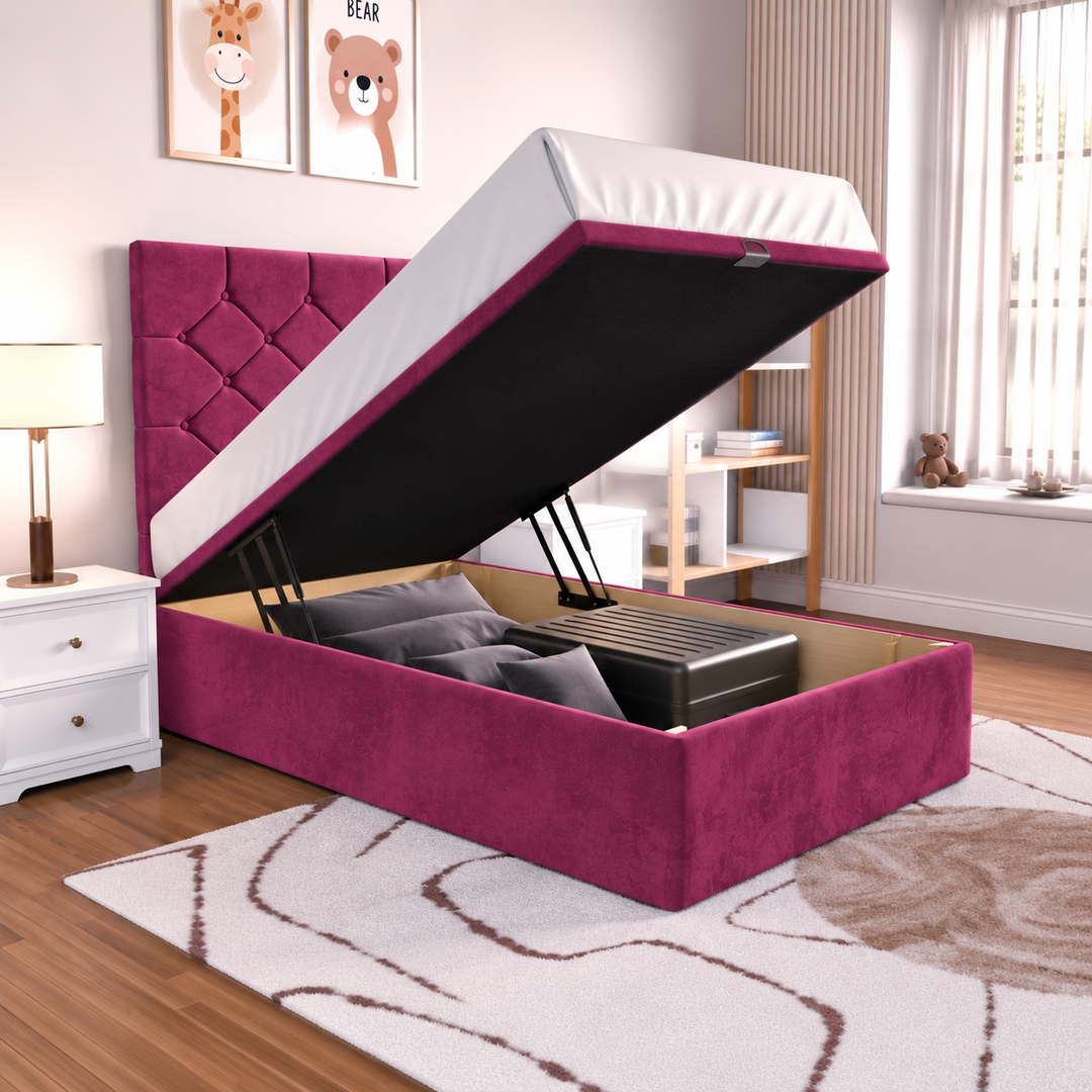 Seville Kids Liverpool Ottoman Divan Bed - Cream Plush