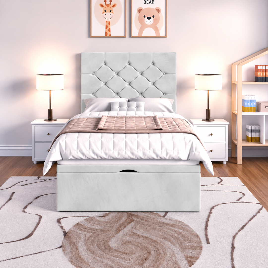 Seville Kids Liverpool Ottoman Divan Bed - Cream Plush