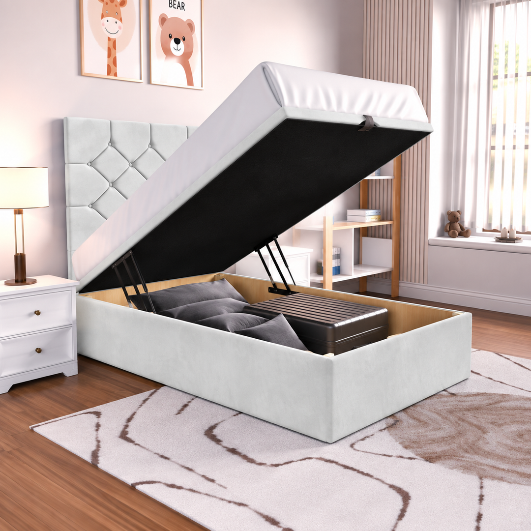 Seville Kids Liverpool Ottoman Divan Bed - Cream Plush