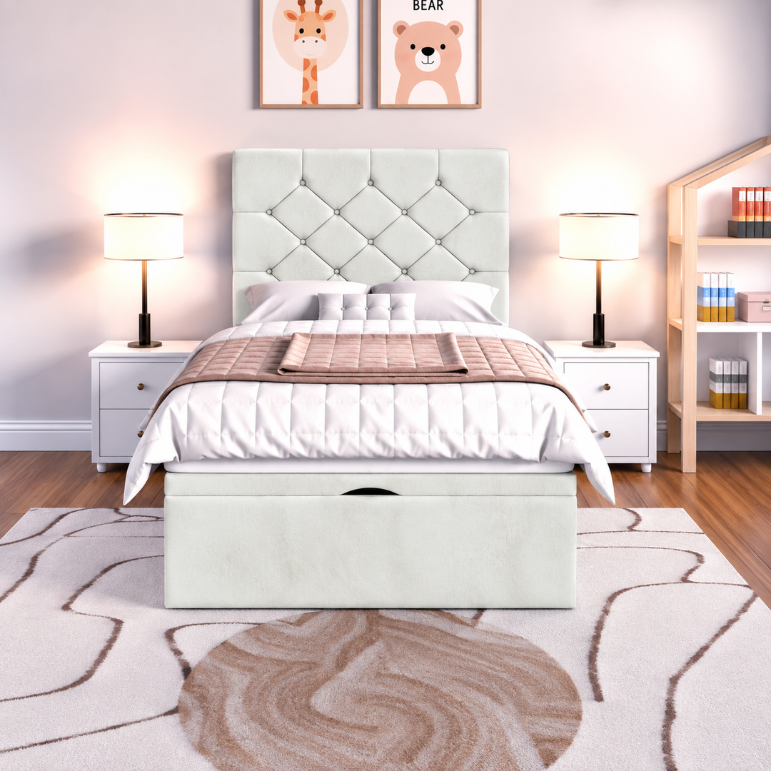 Seville Kids Liverpool Ottoman Divan Bed - Cream Plush