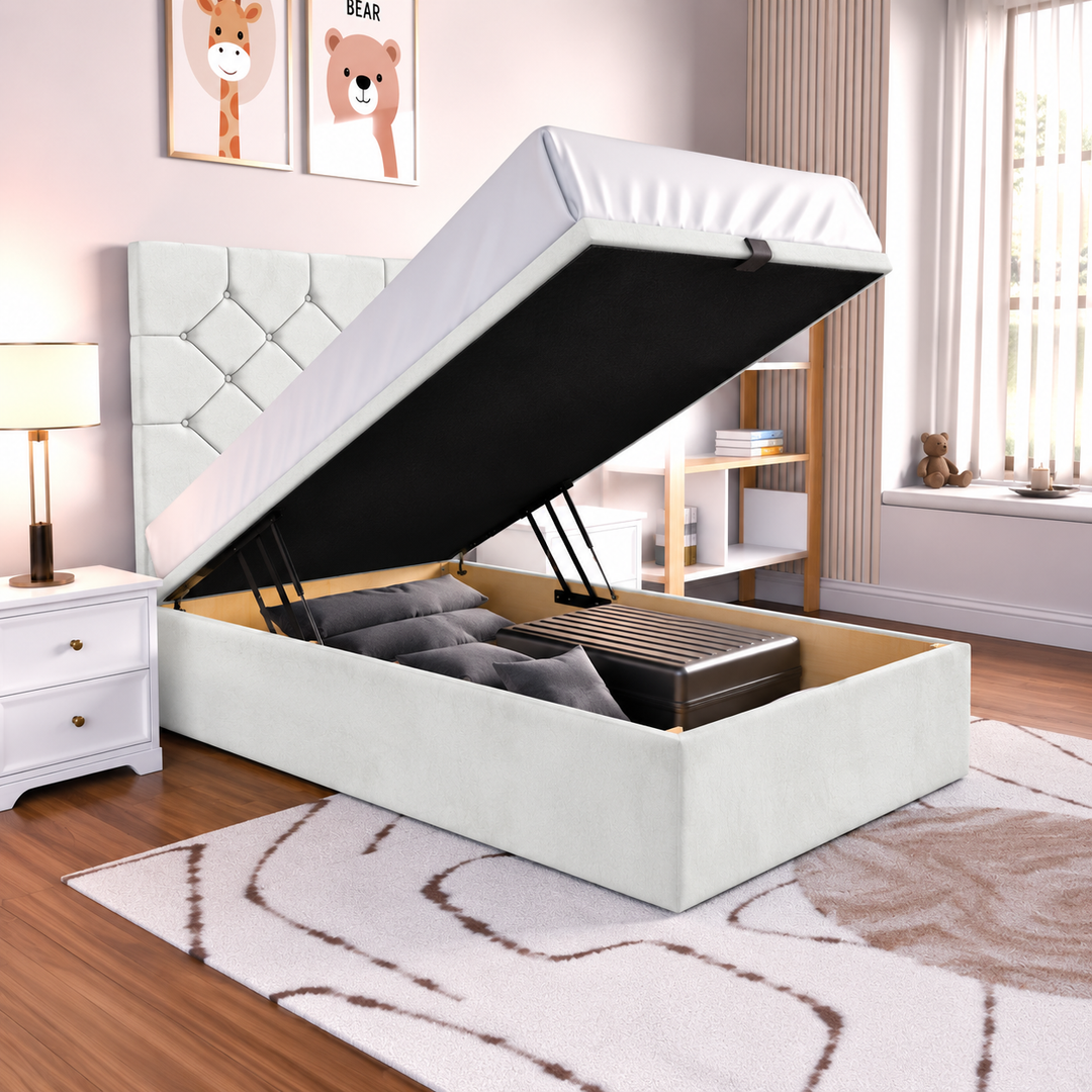 Seville Kids Liverpool Ottoman Divan Bed - Cream Plush