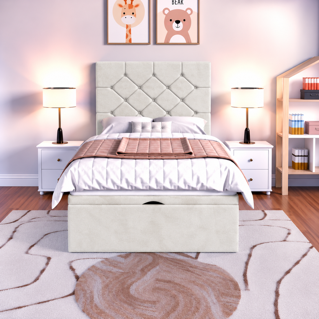Seville Kids Liverpool Ottoman Divan Bed - Cream Plush