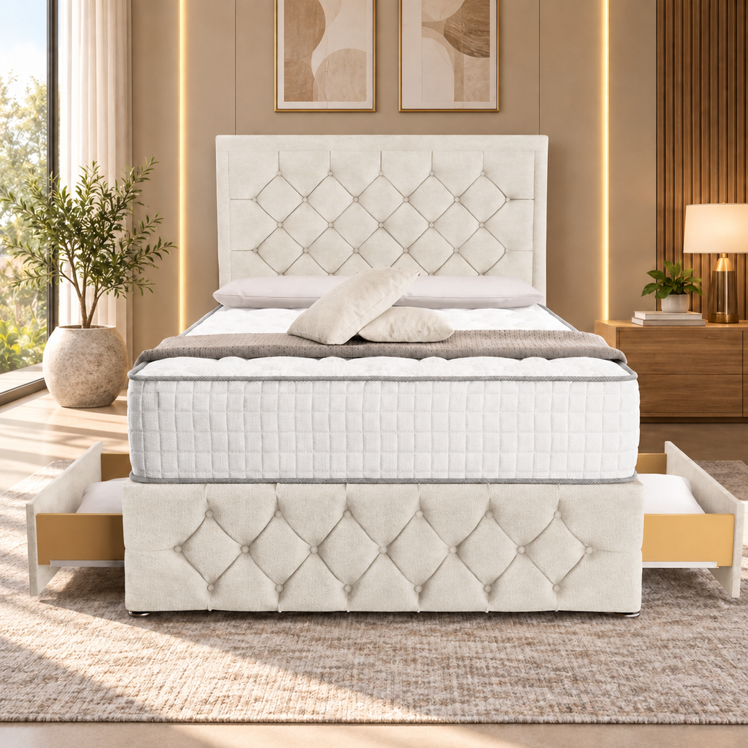 Barcelona Divan Bed - Cream Plush Velvet