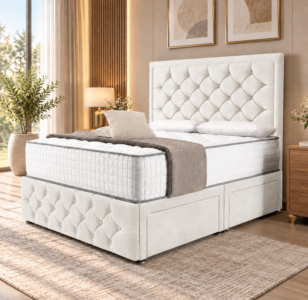 Barcelona Divan Bed - Cream Plush Velvet