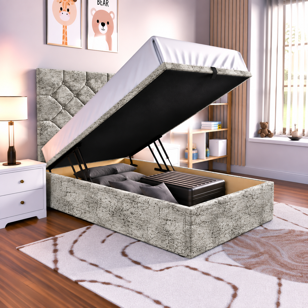 Seville Kids Liverpool Ottoman Divan Bed - Cream Plush