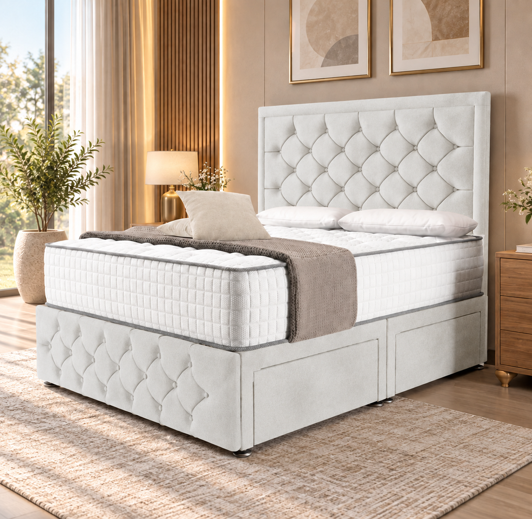 Barcelona Divan Bed - Cream Plush Velvet