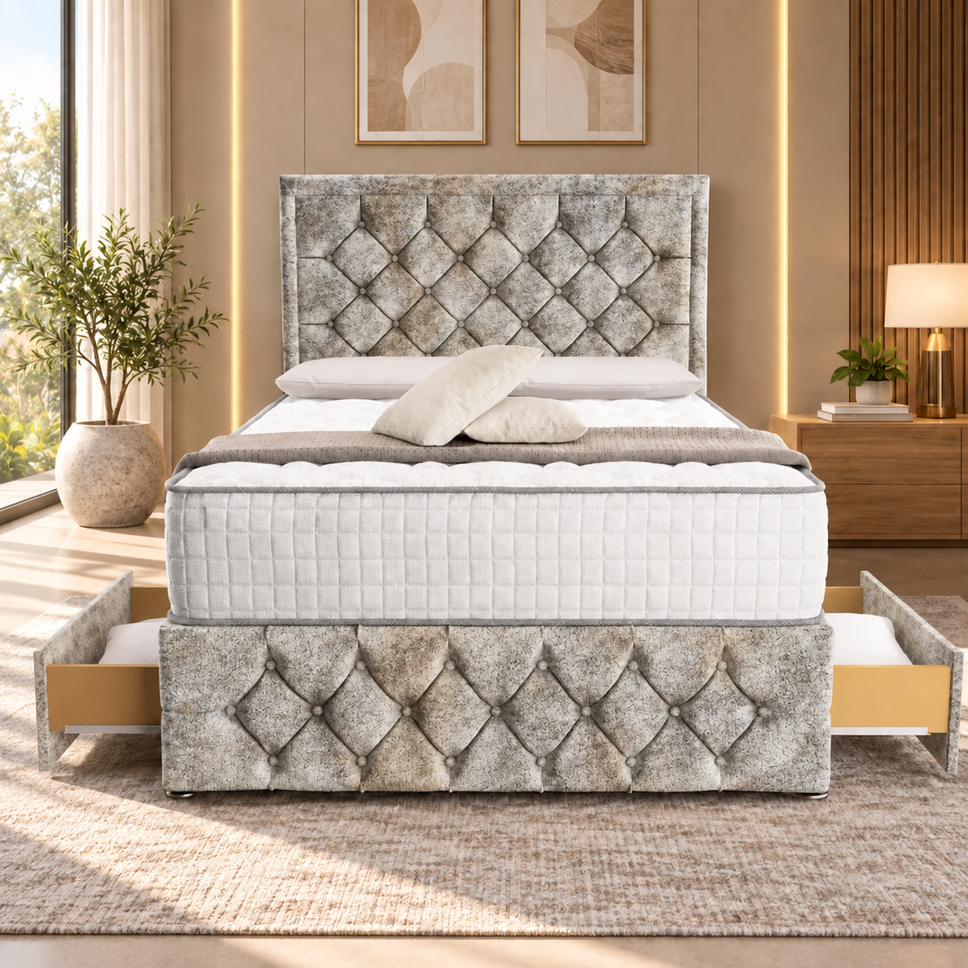 Barcelona Divan Bed - Cream Plush Velvet