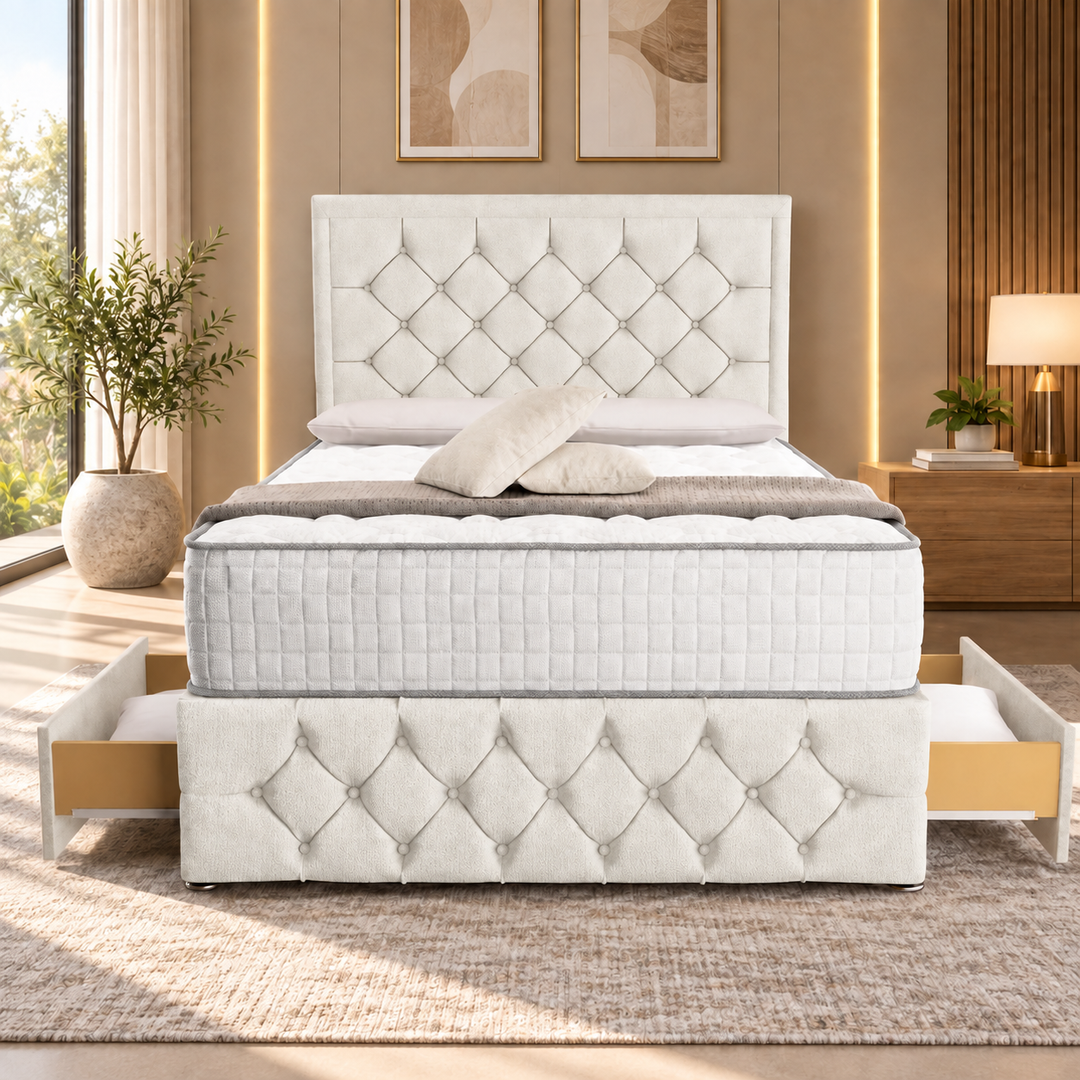 Barcelona Divan Bed - Cream Plush Velvet