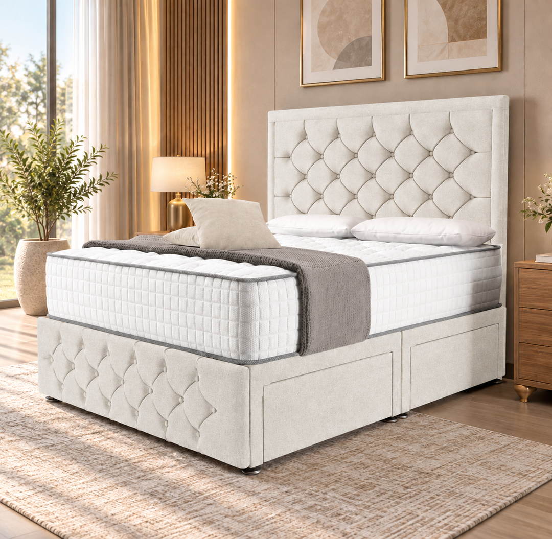 Barcelona Divan Bed - Cream Plush Velvet
